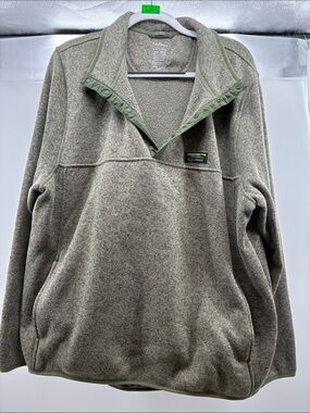 L.L. Bean Men's Olive Green Snap-Front Fleece Zip-Up Pullover